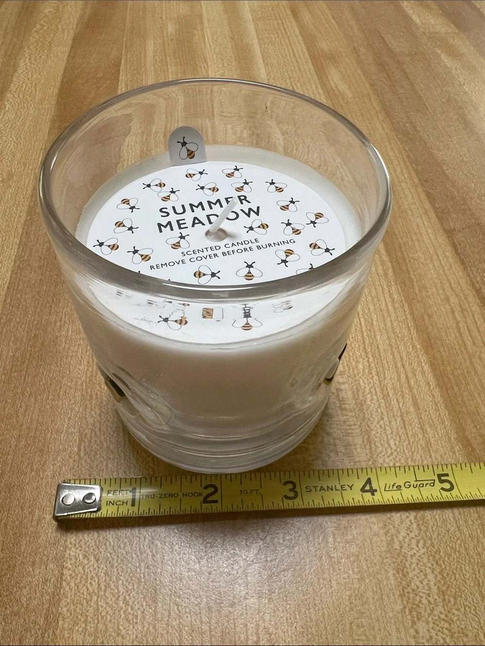 #2683* “4x4” Bee Accent White Glass Candle - Picture 3 of 16